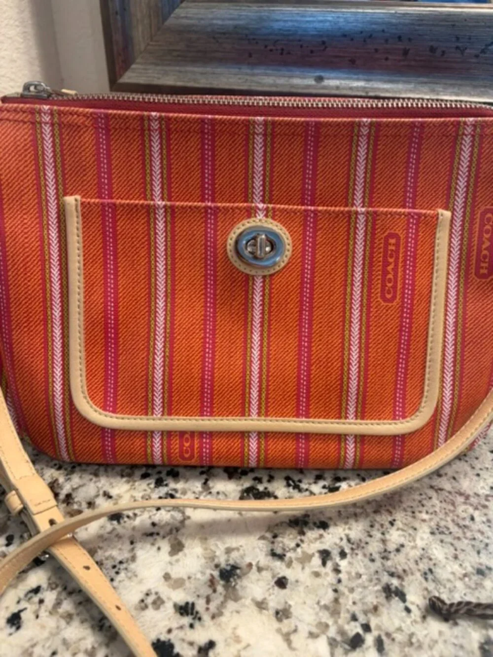 COACH Legacy Stripe Crossbody Shoulder Bag Orange/Pink Style 23468 Dust Bag